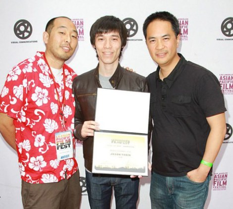 With actor Jason Tobin and director Stanley Yung of his film "Chink" (2013) that he wrote and produced